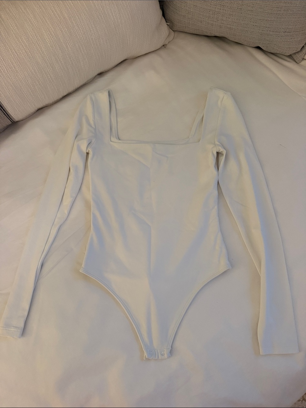Babaton White Long Sleeve Square Neck Bodysuit